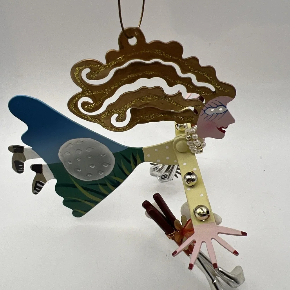 Vintage SILVESTRI by Karen Rossi Fanciful Flights Ornament - Angel Lady Golfer